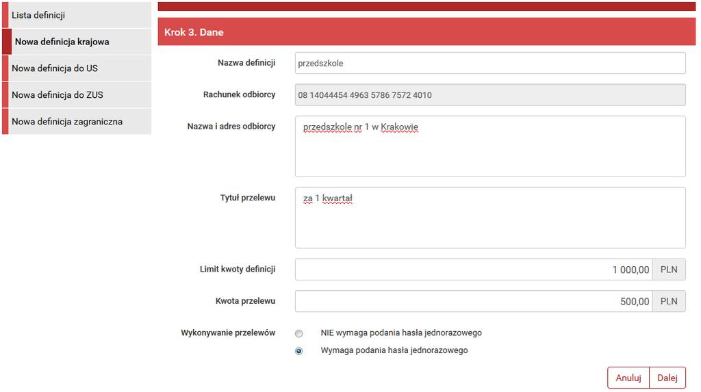 11.2 Nowa definicja 93 Rysunek 11.10: Krok 3. tworzenia nowej definicji krajowej weryfikacji) - (rys. 11.11) Na stronie tej wyświetlane są wprowadzone przez nas dane.