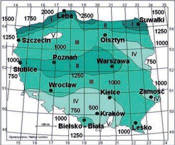 ZASOBY ENERGETYCZNE WIATRU W POLSCE STREFY: I wybitnie korzystna II bardzo korzystna III korzystna IV mało korzystna V - niekorzystna Rys. 1.