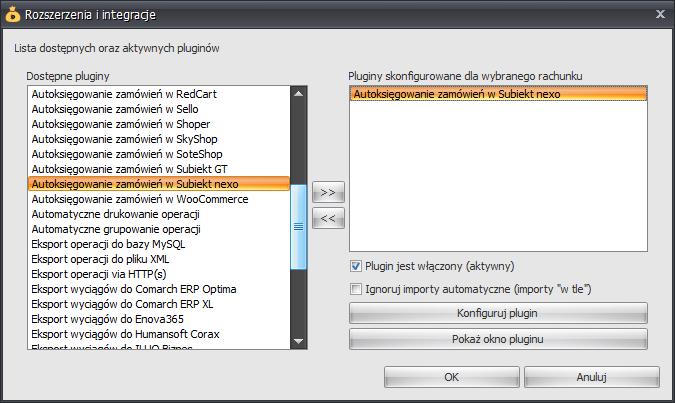 Konfiguracja pluginu Uwaga: Do dalszej konfiguracji pluginu należy przystąpić dopiero po pobraniu archiwalnych operacji bankowych z właściwego rachunku bankowego oraz wykonania kopii zapasowej bazy