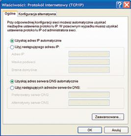 Krok 5: Przejdź do zakładki Ogólne, zaznacz Uzyskaj adres IP automatycznie oraz Uzyskaj adres serwera DNS automatycznie i naciśnij OK.