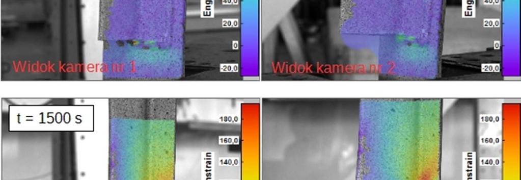 Miejsca koncentracji odkształceń stycznych y zaobserwowano w okolicy spoiny poprzecznej oraz krótszego ramienia kątownika