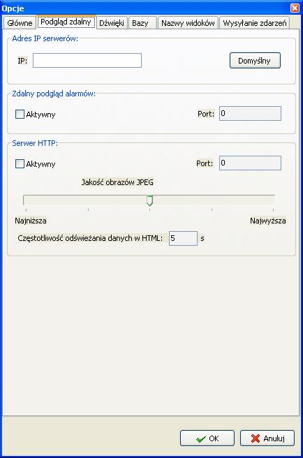 Częstotliwość rejestrowania danych określa z jakim interwałem czasowym (w sekundach) rejestrator online ma rejestrować dane; Usuwanie zdarzeń włącza/wyłącza automatyczne usuwanie zdarzeń z listy po