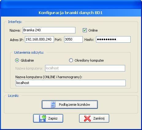 Rys. 57: Okno parametrów bramki danych BD-1 5.3.
