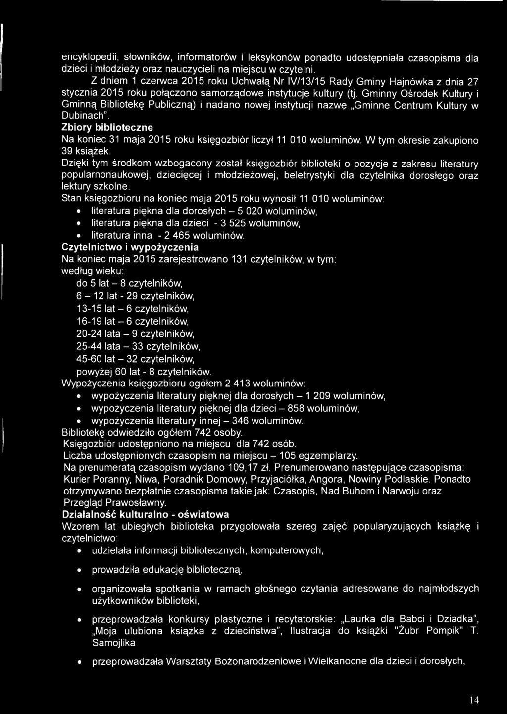 Z d n ie m 1 c z e rw c a 2 0 1 5 ro ku U c h w a łą N r IV /1 3 /1 5 R a d y G m in y H a jn ó w k a z d n ia 27 s ty c z n ia 2 0 1 5 ro k u p o łą c z o n o s a m o rz ą d o w e in s ty tu c je k