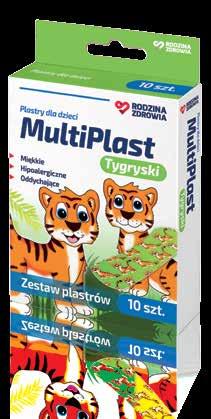 Zestaw MultiPlast Tygryski zawiera: 10 sztuk plastrów wymiar każdego plastra - 72 x 25 mm EAN: 5905279513990 Nr towaru: 116977 MonoPlast Mocny MultiPlast Pieski Przylepiec tkaninowy MonoPlast Mocny: