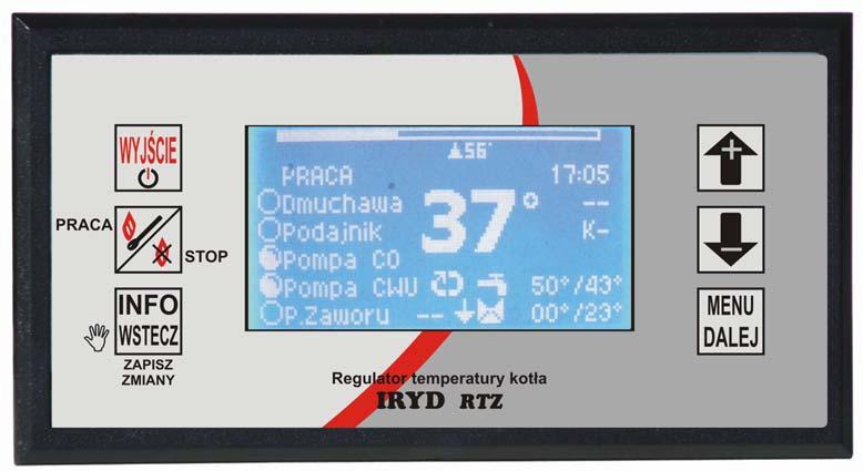IRYD RTZ IRYD RTZ jest regulatorem przeznaczonym do ontroli pracy otła CO z podajniiem ślimaowym lub tłoowym (z czujniiem położenia podajnia). Regulator steruje rozbudowaną instalacją grzewczą.