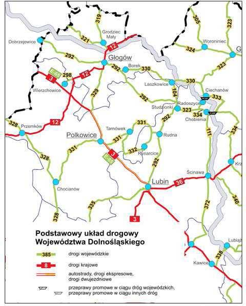 Infrastrukturę komunikacyjną gminy Polkowice zapewnia system dróg o znaczeniu krajowym, regionalnym, powiatowym i lokalnym.