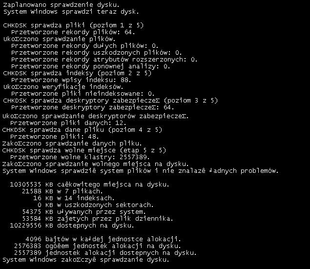 Krok 2 Pojawi się ekran "Sprawdzanie systemu plików na G:".
