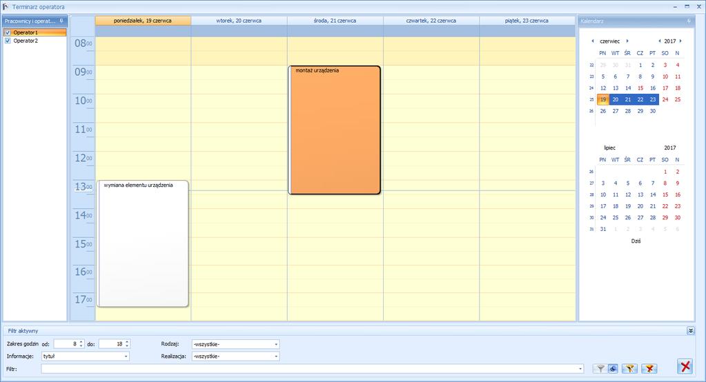 Rys 72. Terminarz Jeżeli użytkownik korzysta z modułu Comarch ERP Optima CRM wówczas kliknięcie na wolnym obszarze terminarza - podnosi nowy formularz zadania/ kontaktu CRM.