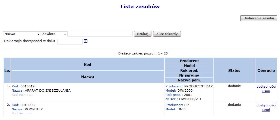 Operacja dodawanie nowego harmonogramu dla osoby personelu medycznego przebiega identycznie jak proces dodawania osoby personelu medycznego.