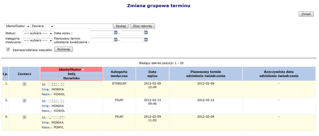 Rys. 10.6 Dodawanie pacjenta do kolejki oczekujących Po wypełnieniu wszystkich pozycji można przejść do kolejnego okna przy pomocy opcji Dalej, lub Anulować proces dodawania.