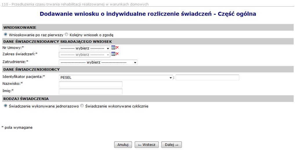 Rys. 11.18 Dodawanie wniosku o indywidualne rozliczenie świadczeń Uzasadnienie Ostatnim etapem jest karta podsumowania wszystkich wprowadzonych przez operatora danych, które należy zatwierdzić.