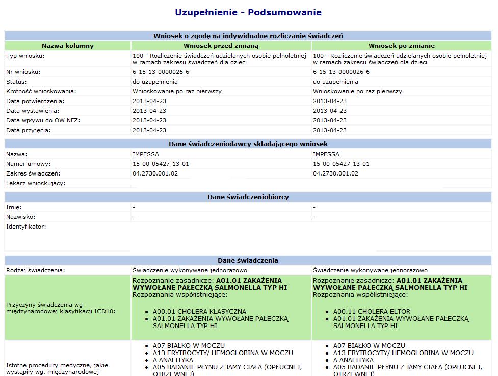 Opcja świadczeń. umożliwia przejście na listę wniosków o zgodę na indywidualne rozliczenie 11.3.