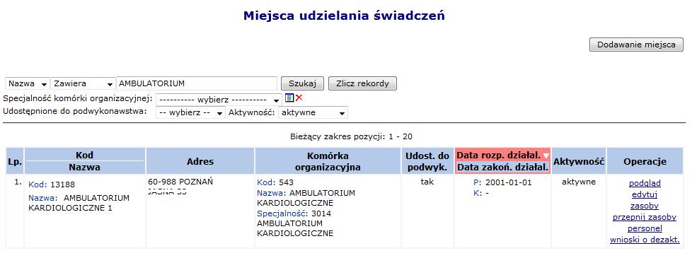 gdzie jest przyjmowany lub odrzucany. W zależności od podjętej przez pracownika OW NFZ decyzji w kolumnie Status operacji pojawi się Status przyjęty lub Odrzucony. Rys. 5.