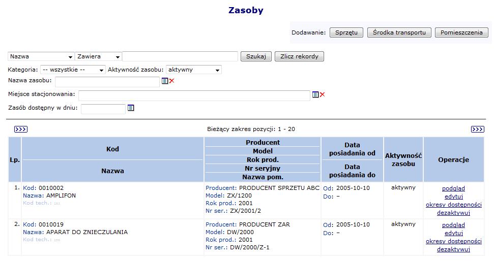 Rys. 5.37 Zasoby medyczne Wszystkie pozycje podświetlone na kolor czerwony oraz przekreślone czarna linią znajdują się w potencjale świadczeniodawcy i mogą być wybierane podczas tworzenia oferty.