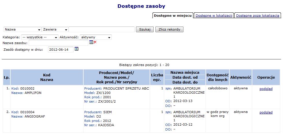 Za pomocą dostępnego słownika należy wskazać udostępnione miejsca udzielania świadczeń. Słownik miejsc pobierany jest z części: Potencjał -> Struktura wykonawcza -> Miejsca udzielania świadczeń.