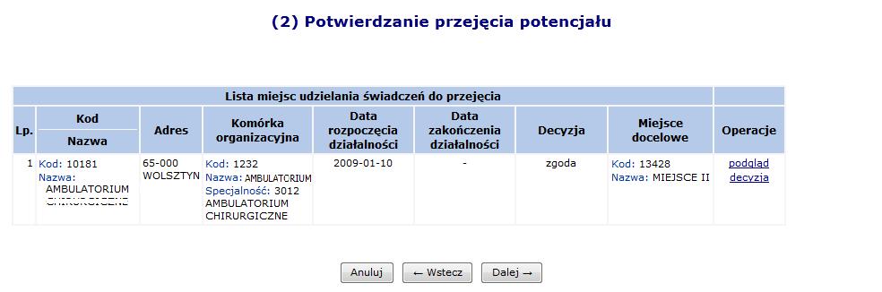 świadczeń oraz cechy dodatkowe miejsc udzielania świadczeń. Dzięki tej operacji potencjał zawarty w przekazywanym dokumencie będzie mógł zostać przepisany do nowych miejsc wykonywania świadczeń.