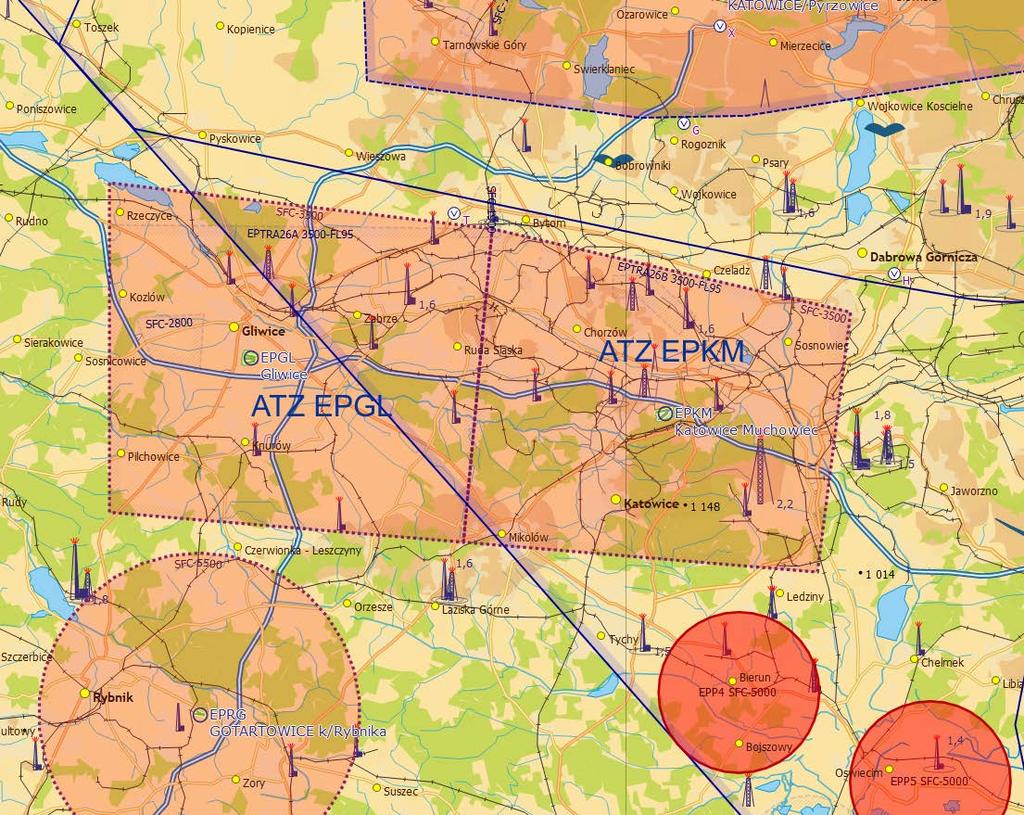 Opis przestrzeni powietrznej i obowiązujące procedury 2.17.1. Lotnisko znajduje się w przestrzeni klasy G. 2.17.2. Strefa ruchu lotniskowego ATZ EPKM.