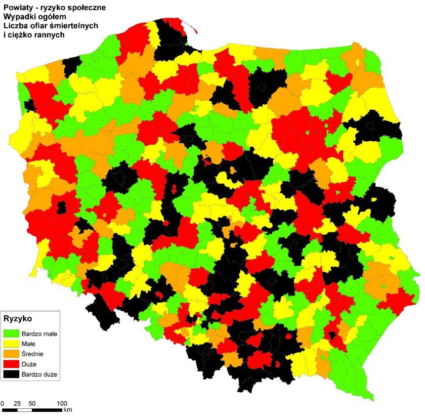, ciężko ranni/ 3 lata] [%] A Bardzo małe 115 3711 8,6 B Małe 72 4438