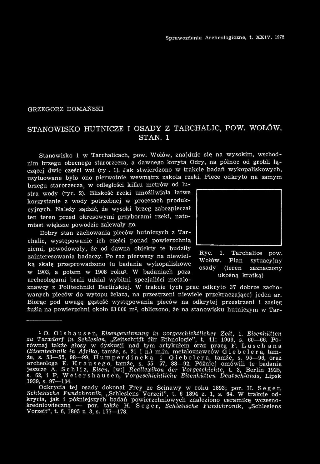 Jak stwierdzono w trakcie badań wykopaliskowych, usytuowane było ono pierwotnie wewnątrz zakola rzeki. Piece odkryto na samym brzegu starorzecza, w odległości kilku metrów od lustra wody (ryc. 2).
