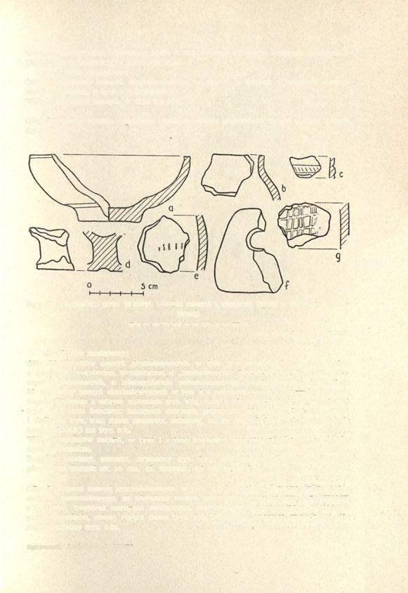 TARCHALICE, POW. WOŁÓW 401- towanej powierzchni zdobionej kratą z linii rytych. Fragment naczynia sitowego. Ułamki kości zwierzęcej i kawałek żużla.