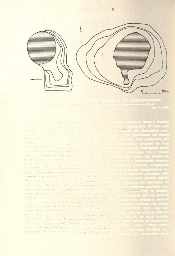428 GRZEGORZ DOMAŃSKI Ryc. 25. Tarchalice, pow. Wołów. Rzuty poziome jam przydymarkowych: a dymarki 53 (poziomice co 5 cm); b dymarki 64 (poziomice co 10 cm) Rys. I.