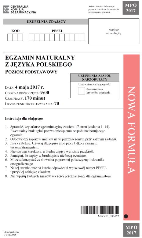 SEKCJA 2. Charakterystyka egzaminu maturalnego 13 4. arkusz egzaminacyjny oznacza on materiał przekazywany zdającemu podczas egzaminu maturalnego w części pisemnej, zgodnie z Tabelą 1.