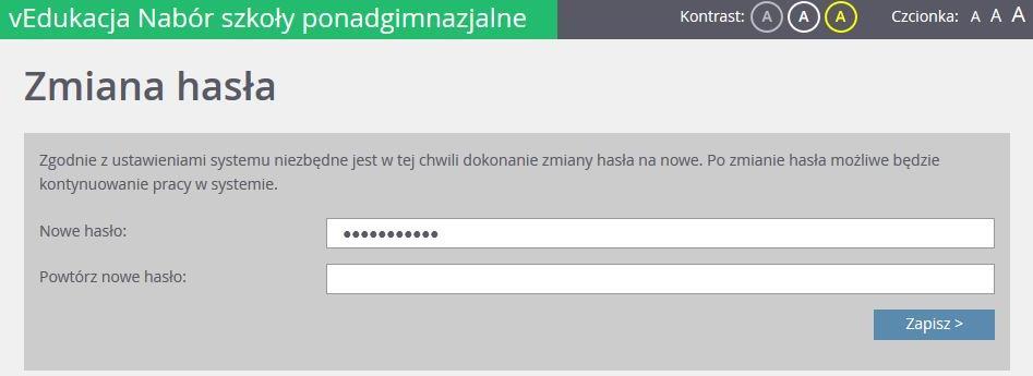 Hasło powinno składać się co najmniej z 8 znaków, w tym: