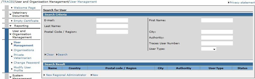 menu Użytkownicy w systemie TRACES Powiadomienie przesłane do WOL Status użytkownika: ZATWIERDZONY Konta użytkowników związanych z właściwymi organami mogą zostać zarejestrowane w systemie TRACES
