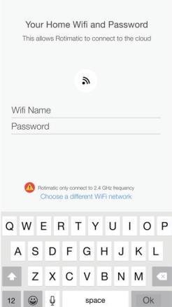 PUNKT D3 Podłączanie aparatu Rotimatic do domowej sieci wi-fi 1 2 W aplikacji Rotimatic wpisać