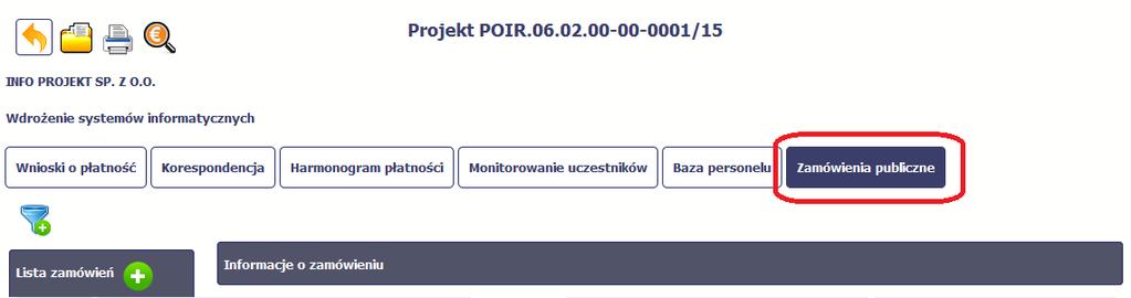 9. Zamówienia publiczne Zamówienia publiczne to funkcjonalność systemu umożliwiająca gromadzenie wszelkich danych dotyczących zamówień publicznych w ramach realizowanego projektu, oraz zawartych w