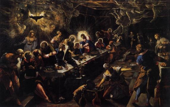 Jacopo Tintoretto, właściwie Jacopo Robusti vel Jacopo Comin [jakopo] Malarz może być omawiany w kontekście sztuki manierystycznej Informacje o artyście Chrystus obmywający stopy swym uczniom,