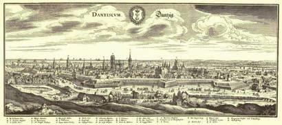 Ryc. 40. Panorama Gdańska ok. 1643 r ze wskazówkami orientacyjnymi na dolnym brzegu.