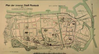 Ryc. 53. Rostock. Plan Rostocku z 1924 r. pokazujący wczesnośredniowieczny rozwój przestrzenny miasta.