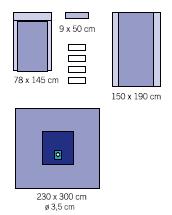 1 serweta na stół do instrumentarium składana 150 x 190 cm (wzmocnienie serwety 75x190cm) 1 elastyczna osłona na nogę 22 x 75 cm wykonana z kratonu 1 serweta do operacji kończyn 230 x 300 cm