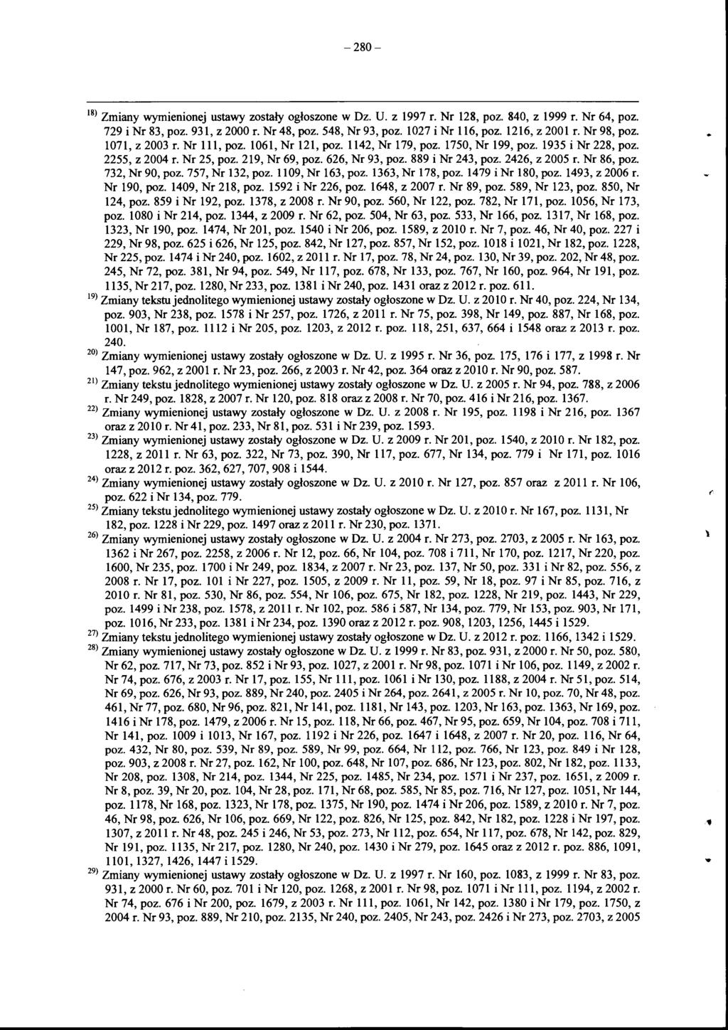 -280-18 ) Zmiany wymienionej ustawy zostały ogłoszone w Dz. U. z 1997 r. Nr 128, poz. 840, z 1999 r. Nr 64, poz. 729 i Nr 83, poz. 931, z 2000 r. Nr 48, poz. 548, Nr 93, poz. 1027 i Nr 116, poz.