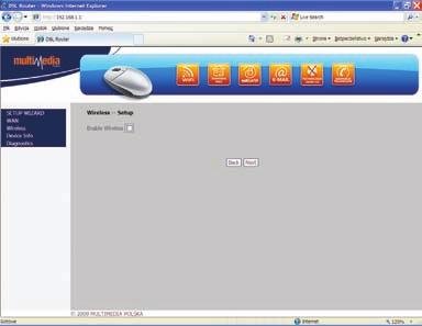 Konfiguracja modemu ADSL WiFi Krok 3: Na ekranie pojawi się strona
