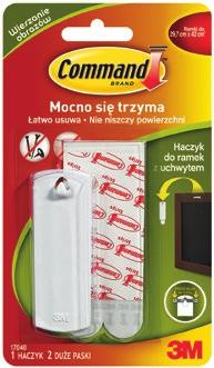 Dzięki zastosowaniu rewolucyjnego systemu mocowania haki Command mocno trzymają się różnych