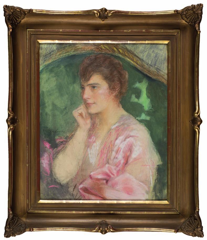 40. teodor AXEntOWIcZ (1859-1938) POrTreT KOBIeTy W różowej SuKnI Pastel, akwarela, tektura, 58 x 47 cm, sygn. śr.l.: T. Axentowicz. 35.