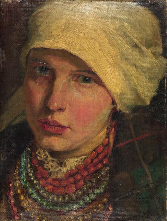 46. Bolesław BARBAcKI (1891-1941) KRAKOWIAnKA Olej, płótno, tektura, 28 x 22 cm, sygn. p.d.: B.Barbacki 1914. 3.500,- Studiował w ASP w Krakowie u W. Weissa i T. Axentowicza.