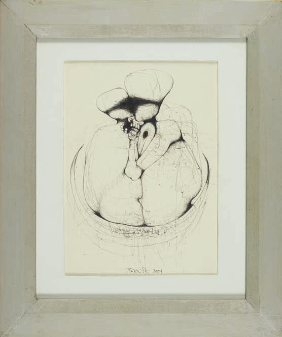58. Zdzisław BEKSIńSKI (1929-2005) BeZ TyTułu Długopis, papier, 29 x 20,5 cm, sygn. śr.d.: Beksiński 2001, na odwrocie naklejki: Stowarzyszenie na rzecz Integracji Działajmy razem, Agra-Art, aukcja 25 marca 2018.