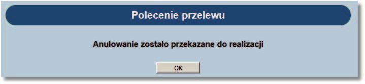 Po poprawnym przekazaniu anulowaniu realizacji zostanie