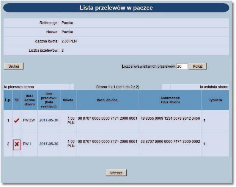 9.9. Zbiorcze wycofanie z realizacji aktywnych przelewów odroczonych W opcji Przelewy użytkownik ma możliwość wycofania aktywnych przelewów odroczonych.