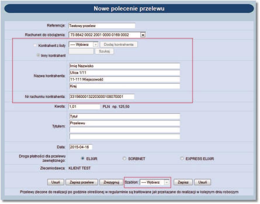 2) Na formatce edycji przelewu US:! brak możliwości edycji NRB adresata (Urzędu Skarbowego)!