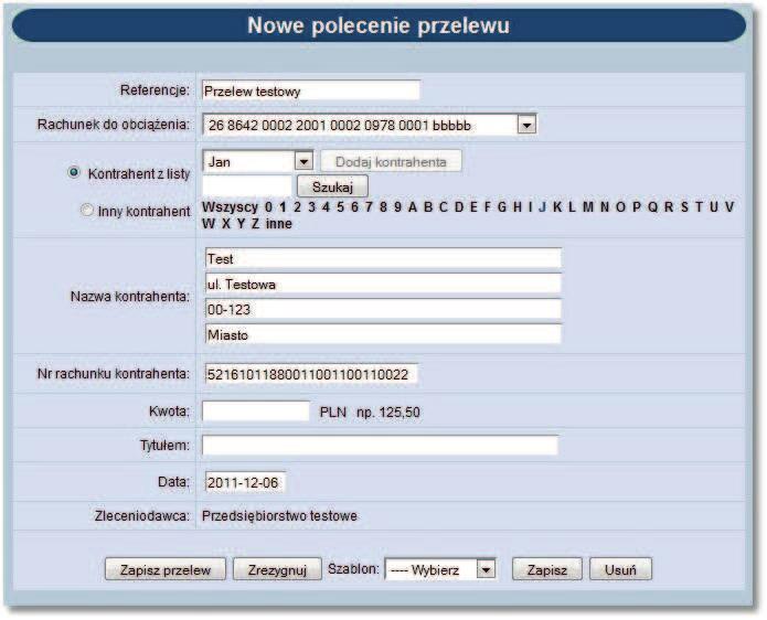 9.13. Nowy przelew - pole "Tytułem" W przypadku włączonej usługi PRZELEWY_POLE_TRESC_4x35