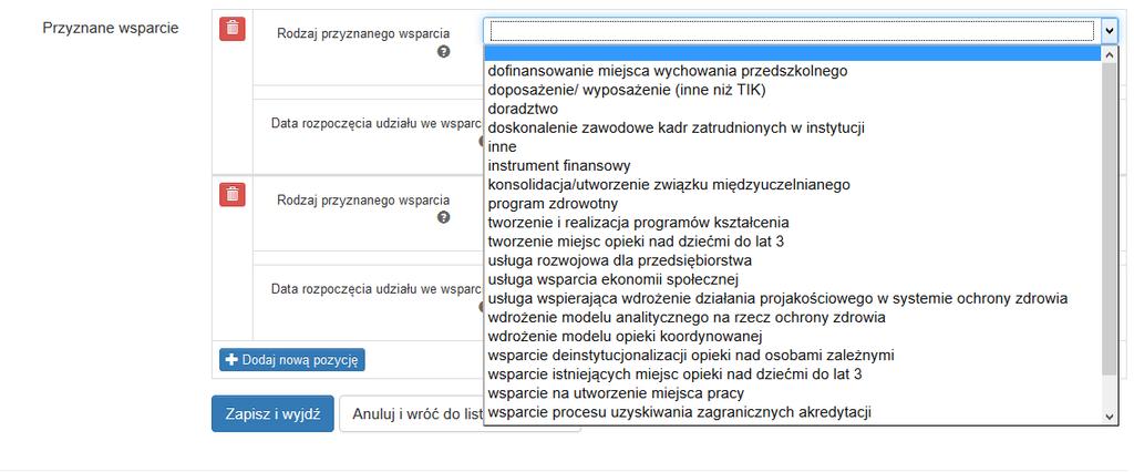 Data rozpoczęcia udziału w projekcie Wprowadź datę rozpoczęcia udziału w tym projekcie danej Instytucji/ podmiotu. Data nie może być późniejsza niż data wprowadzania danych do systemu oraz 2023-12-31.