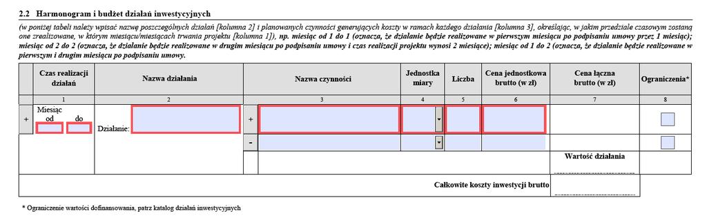 11. W tabeli, w kolumnie 5 Liczba, na podstawie ofert należy podać liczbę towaru lub usługi jaka ma być zakupiona w ramach danej czynności. 12.