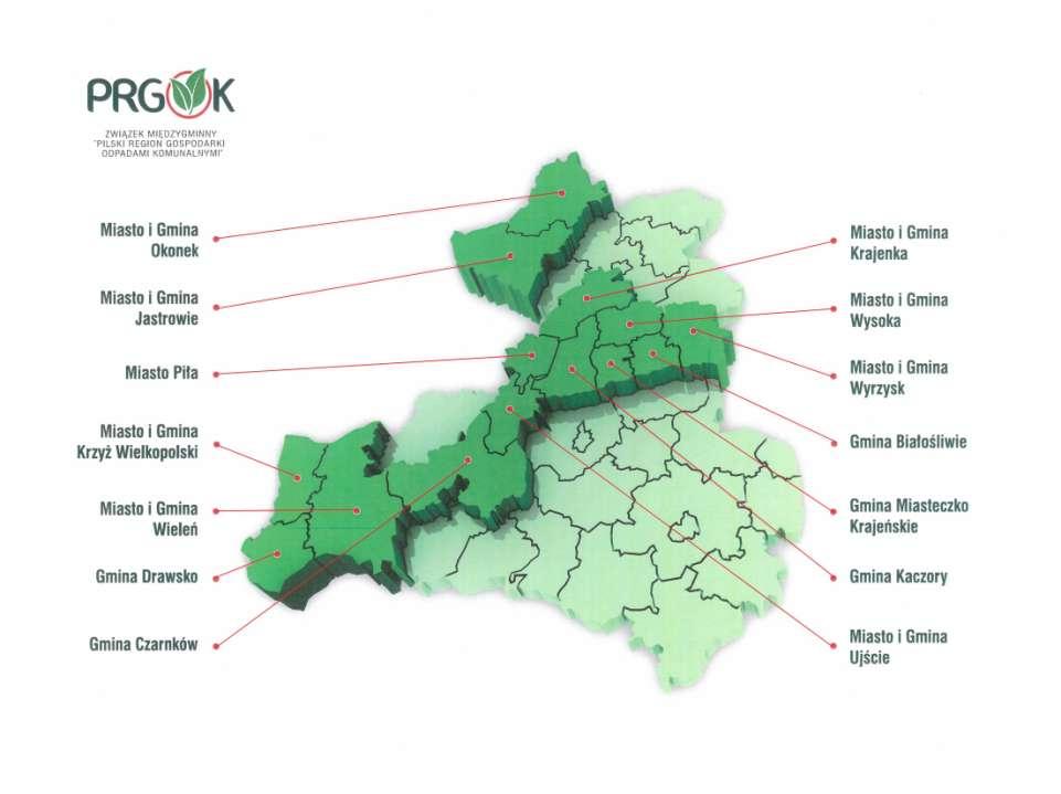 OBSZAR ZWIĄZKU MIĘDZYGMINNEGO PILSKI REGION GOSPODARKI ODPADAMI KOMUNALNYMI 174,6 km² - 6,2 % Łączny obszar 2795 km 2 Tereny