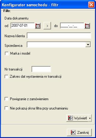 Ekran 1 Okno główne ToyDMS. 1.1. Filtr Konfiguratora. Pierwszym oknem jakie pojawia się po uruchomieniu modułu Konfiguratora jest oczywiście filtr.
