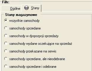 Ekran 38 Filtr modułu przyjęć magazynowych - zakładka Stany. 4.2. Okno obsługi modułu Magazyn samochodów przyjęcia.
